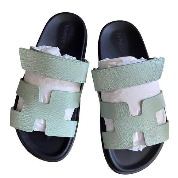 Hermes Authentic brand new Chypre Epsom Women’s Sandals 37 Vert Jade (6C) - Picture 2 of 13